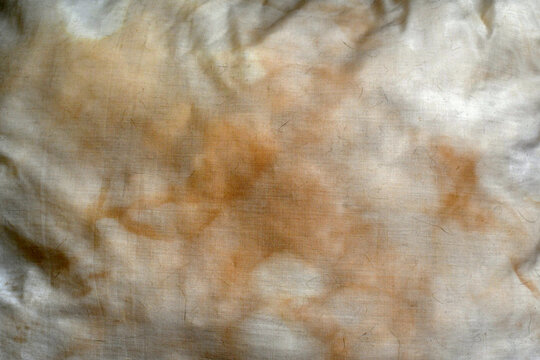 Dirty old pillow with yellow stains anc cat hair. Unclean mattress fabric clothes.