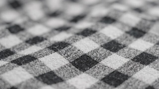Macro texture of black and white checkered fabric pattern