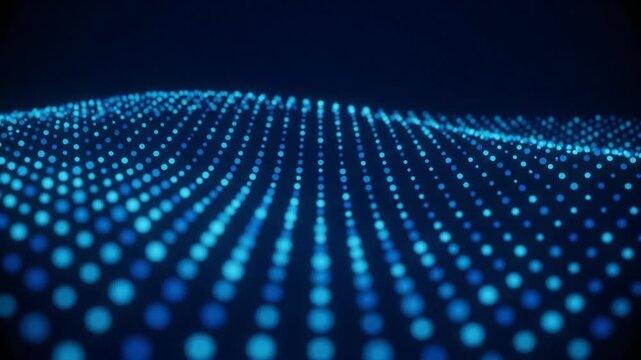 Glowing blue dot grid rolls as abstract technology background