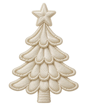 Elegant embroidered Christmas tree ornament with a star topper on a clean white background