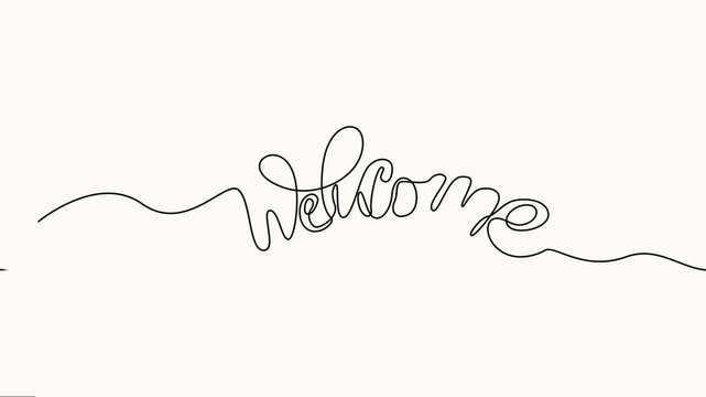 Elegant line drawing animation spelling word welcome on white background for greeting concept, Self drawing animation one continuous line draw.