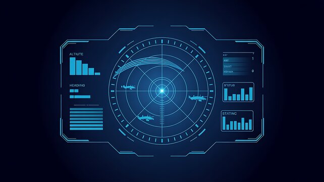 Blue tactical HUD interface with targeting radar and telemetry 