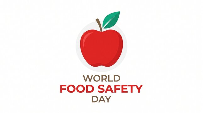 World Food Safety Day concept with red apple illustration, healthy nutrition awareness banner, clean minimalist food security graphic on white background