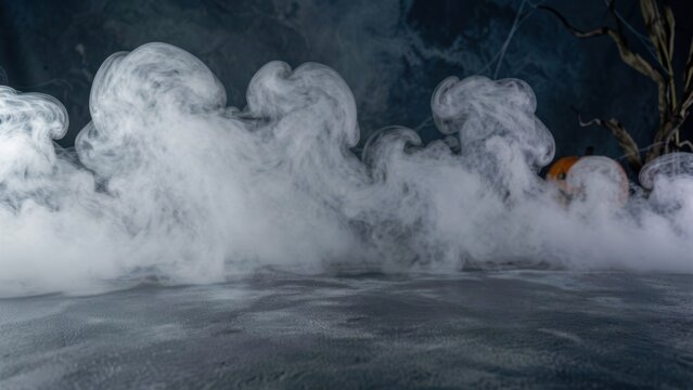 dramatic atmospheric fog rolling across dark textured surface for mysterious product placement or halloween marketing