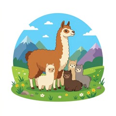 Fototapeta premium Llama family in a mountain landscape