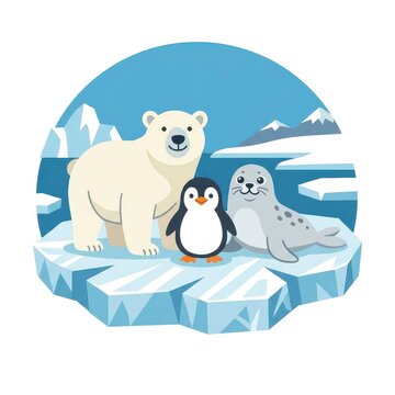 Cute arctic animals on ice floe vector illustration