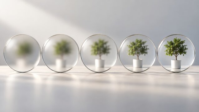 A Serene Progression of Greenery: Evoking Nature's Essence Through Glass Transparencies in a Minimalist Setting