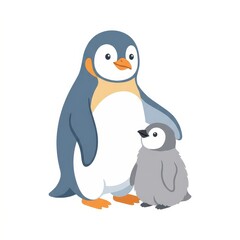 Fototapeta premium Mother and baby penguin illustration