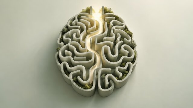 An Intricate Maze Forming the Shape of a Brain, Symbolizing Complex Thought Processes and the Pathways of Human Intelligence