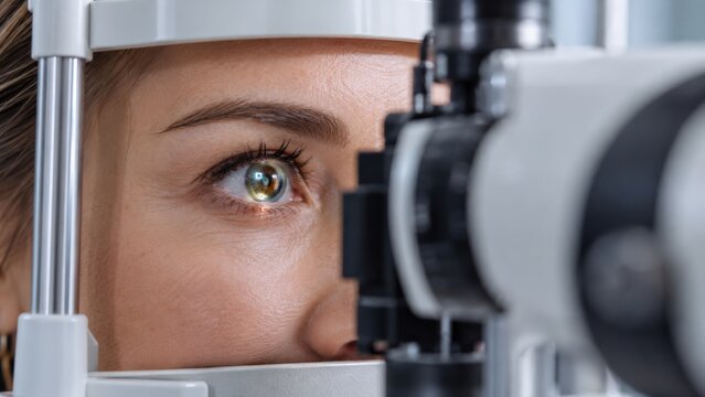 A Close-Up Examination of a Patient's Eye During an Ophthalmic Check-Up, Highlighting the Precision of Optical Instruments in Eye Care and Diagnostics