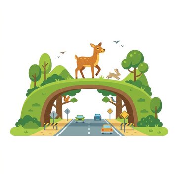 Wildlife crossing over a road with cars