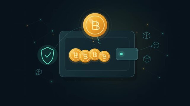 Cryptocurrency Wallet with Secure Digital Gold Coins Animation