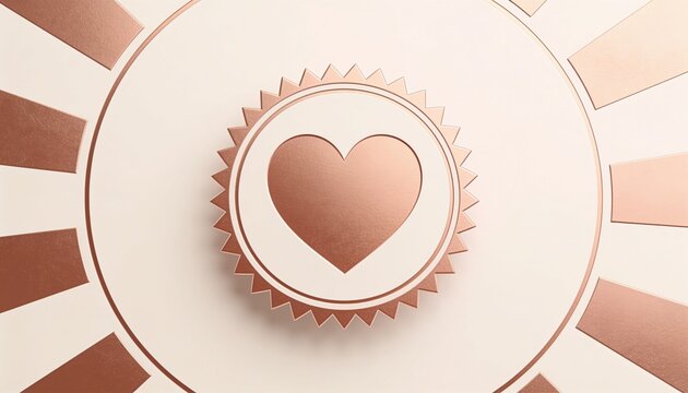 heart, seal, badge, love, approval, icon, favorite, guarantee, quality, copper, metallic, premium, minimal 3d heart seal badge quality guarantee luxury love symbol background
