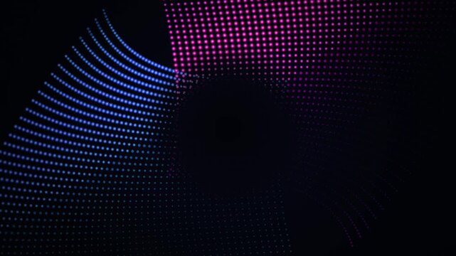 Abstract neon dot matrix motion background, glowing blue and pink digital particle tunnel animation