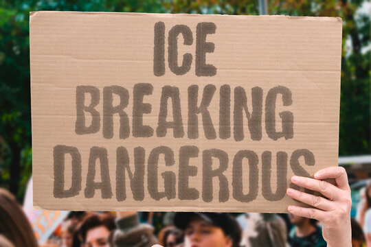 "Ice Breaking Dangerous" Weakened glacier poses imminent hazard to valleys. GLACIER. ICE. RISK. WARNING. COLLAPSE.