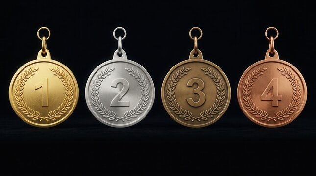 First, second, third, and fourth place ranking medals