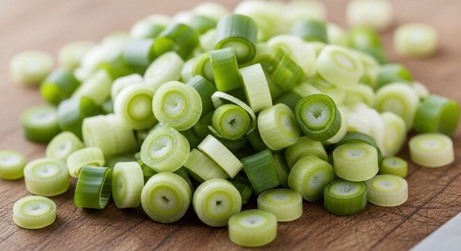 Fresh Chopped Green Onions on Wooden Cutting Board