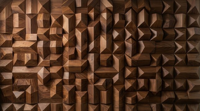 Abstract geometric pattern on a wooden cube wall texture background