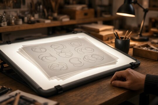 Animation lightbox desk with abstract flipbook frames