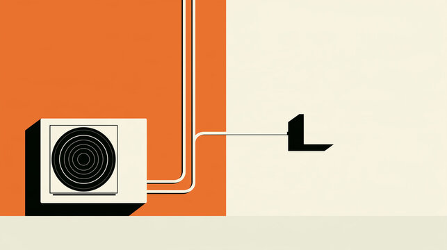 Air conditioning unit with pipes on orange background
