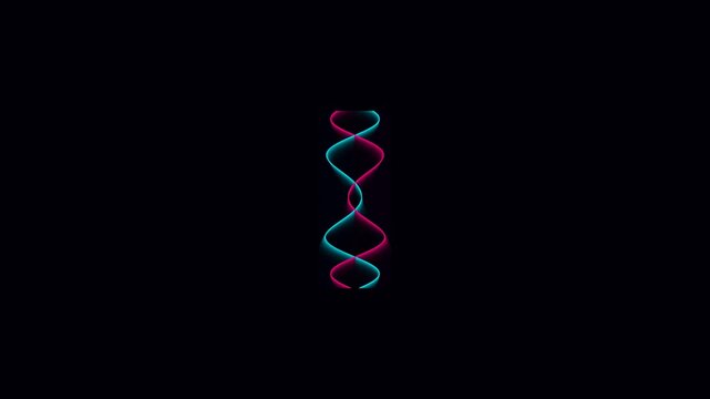 Intertwined Neon Waves - Abstract Dual Helix Pattern on Black Background