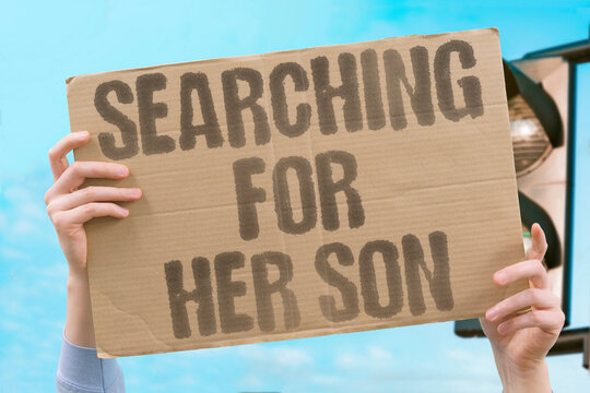 "Searching for her son" A mother posts missing flyers across town. MOTHER. SEARCHES. SON. FLYERS. MISSING.