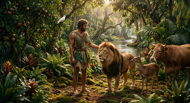 Adam Naming the Animals in the Garden of Eden, Genesis Bible Story