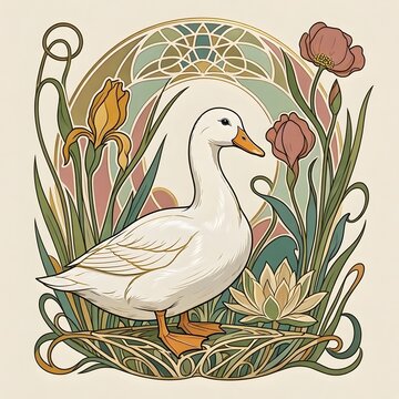 아르누보 디자인 배경, 오리, jpeg (Art Nouveau Design Background, Duck, jpeg)