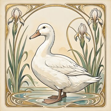 아르누보 디자인 배경, 오리, jpeg (Art Nouveau Design Background, Duck, jpeg)
