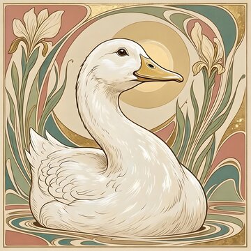 아르누보 디자인 배경, 오리, jpeg (Art Nouveau Design Background, Duck, jpeg)
