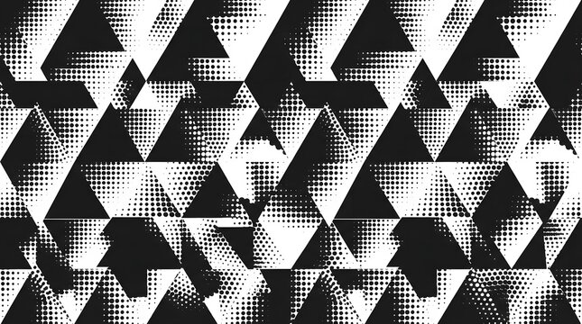 Geometric black and white triangular pattern design on white background