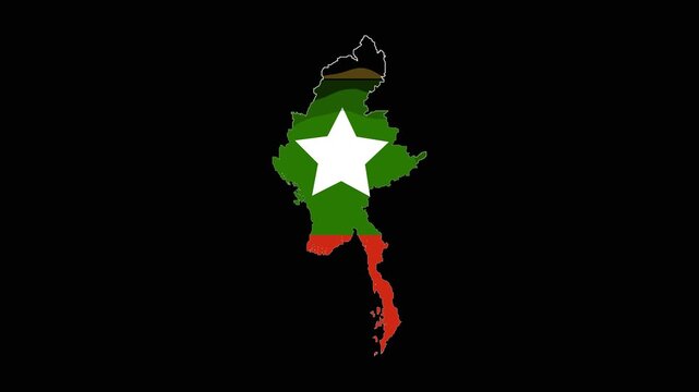 Myanmar Administrative Boundary Reveal Animation on Black Background