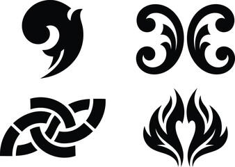Fototapeta premium Theoretical black ornamental swirl adorning celtic knot vector silhouette selection assortment for tattoo structure patterns.