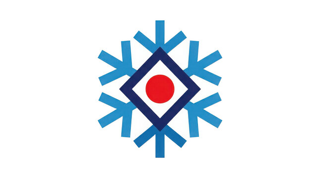 Blue snowflake icon with a red circle and diamond shape
