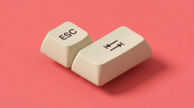 Two beige computer keyboard keys with esc and tab symbols on solid pink generated using ai