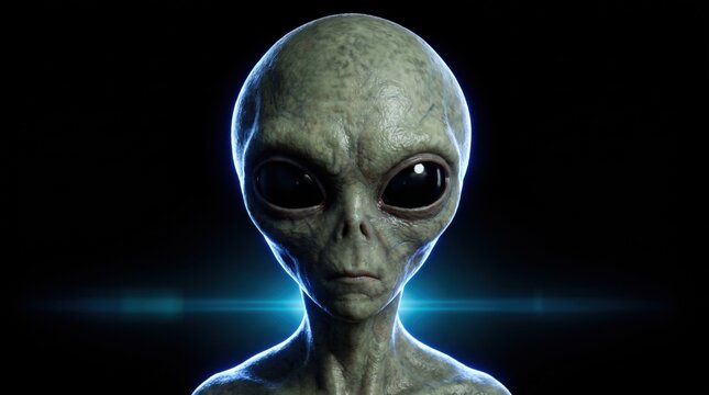 Cinematic portrait of a classic grey alien character