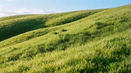 Obraz premium Vibrant green rolling hills under a bright clear blue summer sky
