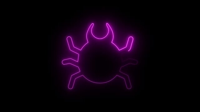 Neon purple computer bug icon on black background