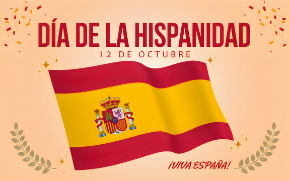 Spanish flag waving with hispanic day text