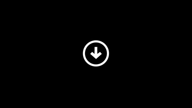 Minimalist white down arrow animation on black background, for user interface, motion
