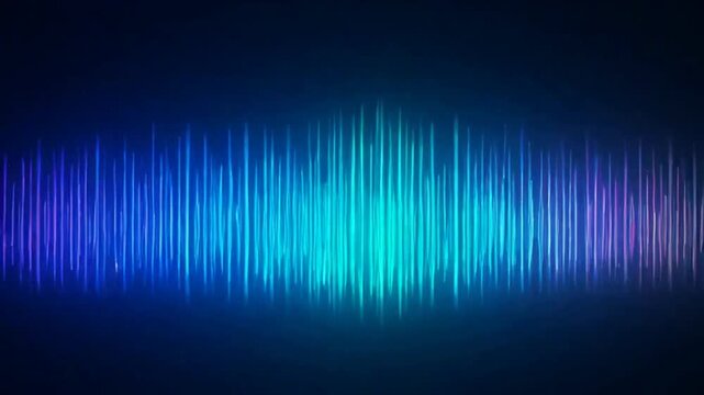 Soundwave Spectrum: A vibrant visual representation of a soundwave, displaying a spectrum of blue and turquoise lights against a dark backdrop, symbolizing audio, music, and digital signals.