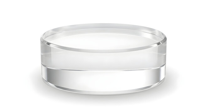 Empty round clear acrylic display pedestal isolated on white background