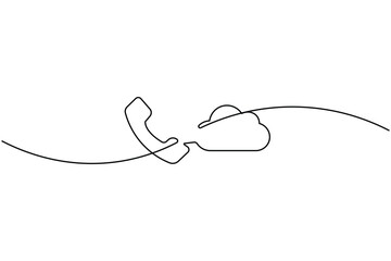 Obraz premium Telephone continuous line art minimal cloud communication concept vector illustration