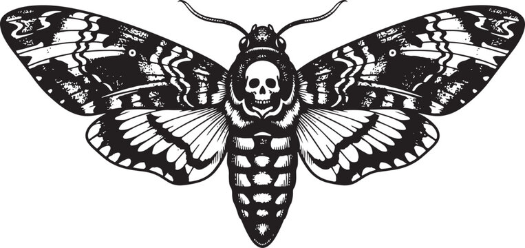 Detailed illustration of a moth with a skull pattern on its wings