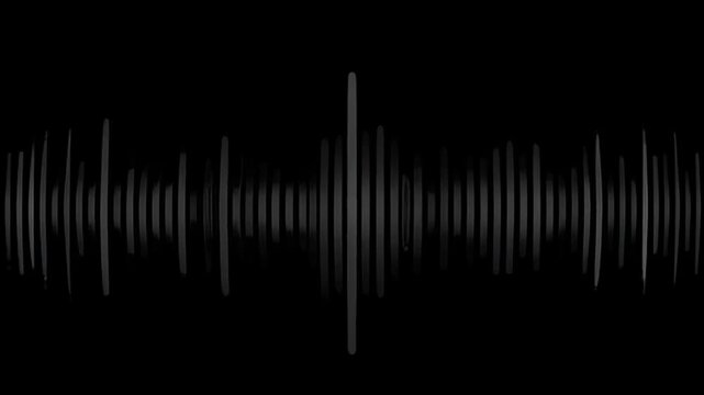 Soundwave Visualization: A dynamic, monochromatic sound wave pulsates across a dark background, illustrating the visual representation of audio frequencies and sound patterns.