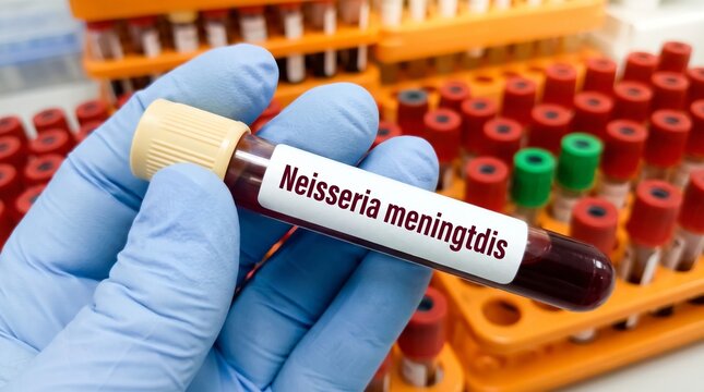 Blood Sample Tube Labeled Neisseria Meningitidis for Laboratory Testing of Meningococcal Infection