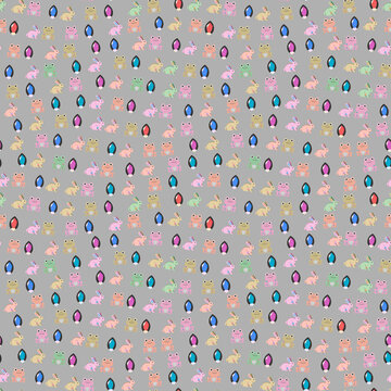 Cartoon rabbits and frogs with gems pattern