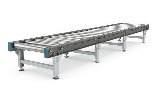Industrial metal roller conveyor with steel rollers and support legs for generated using ai