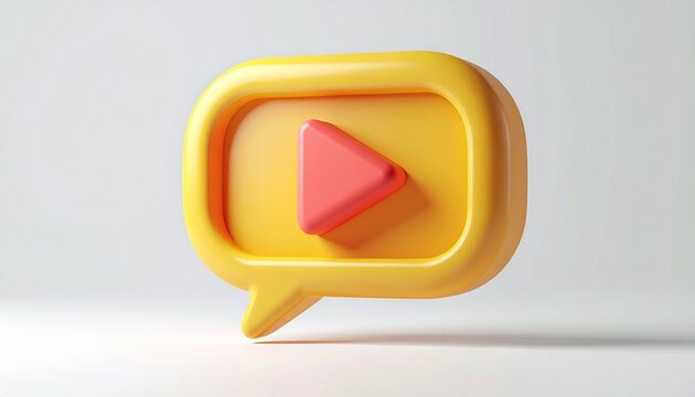 3D Social Media Play Button Speech Bubble Isolated on Flat White Background