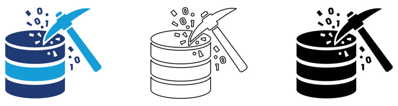 Multicolor Data Mining Icon Set with Filled and Outline Styles for Database Analysis Information Extraction Big Data Processing and Data Discovery Isolated on Transparent Background